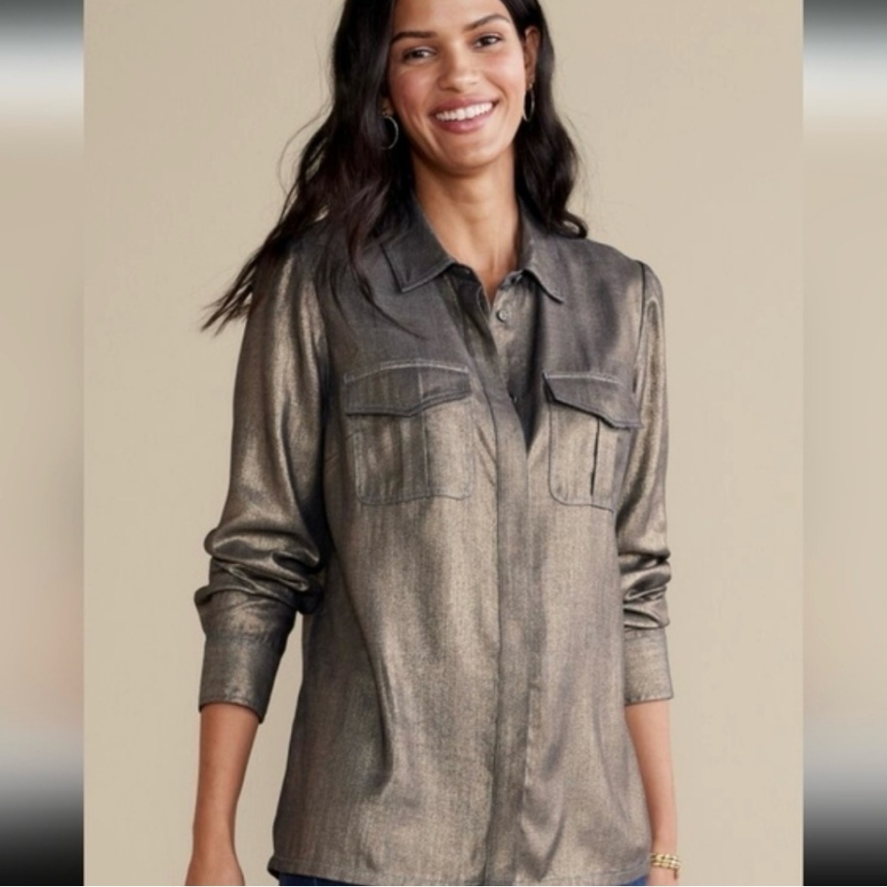 Soft Surroundings Shimmering Gold Button-Down Shirt size M